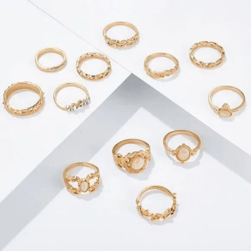 Ladies Gold 12 Piece Stylish Ring Set - Picture 4 of 7